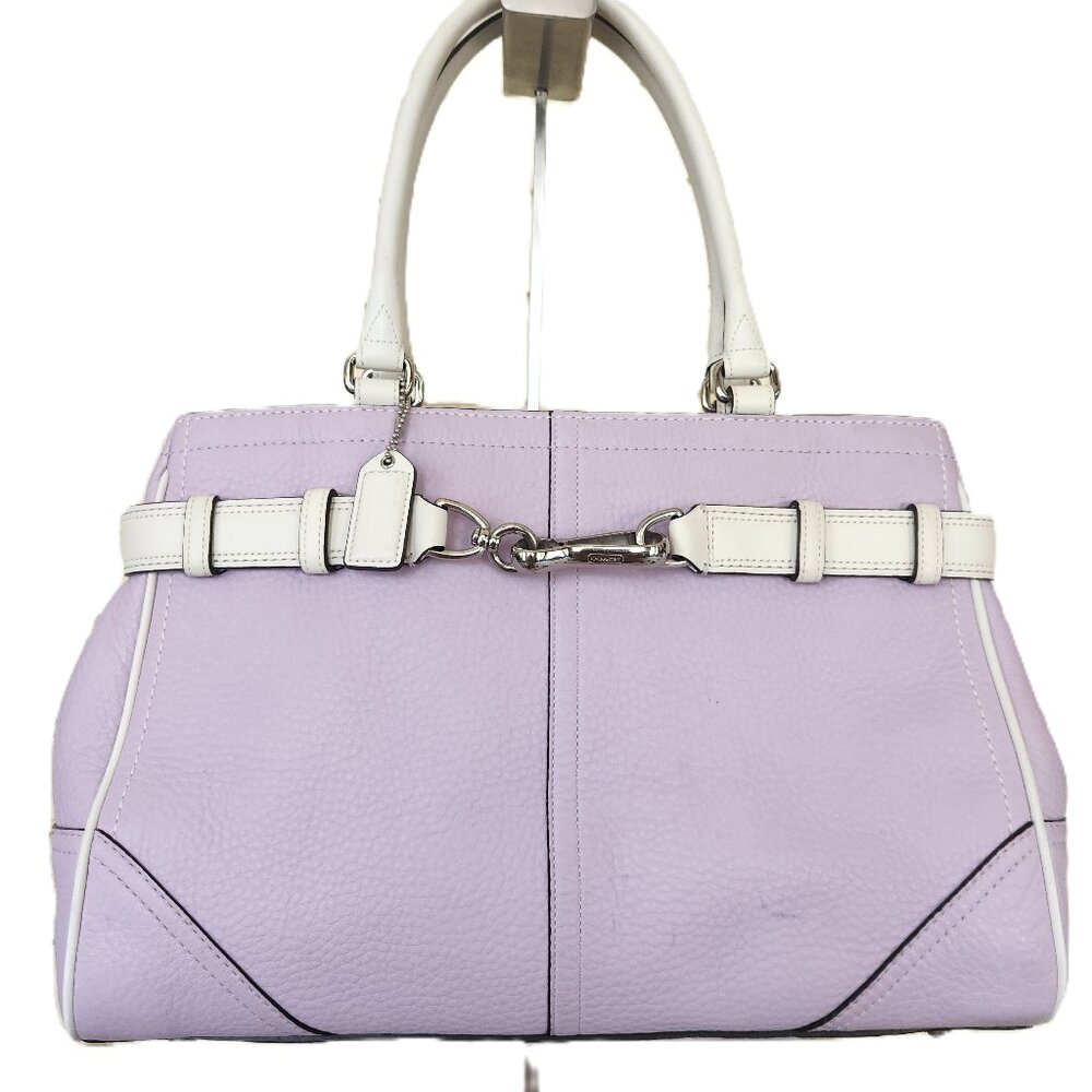 Vintage Rare Coach Hampton Purple & White Handbag Tote Purse Lg m
